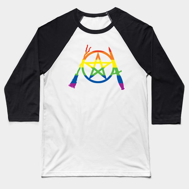 Rainbow Pride Pent, Besom, & Blade Baseball T-Shirt by QAFWarlock